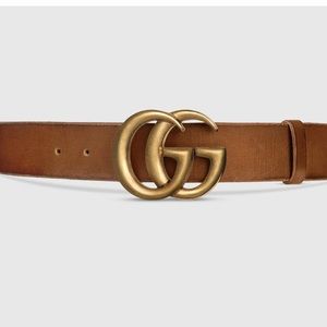 Gucci Brown Leather Belt with Gold Double G Buckle